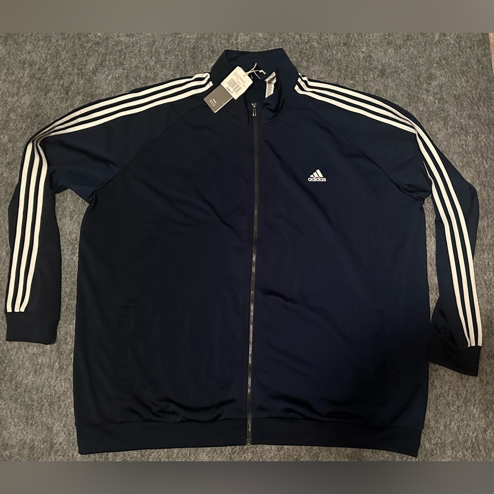 NWT Men’s Adidas Blue/White Stripes Training Track Full Zip Jacket - 4XLT